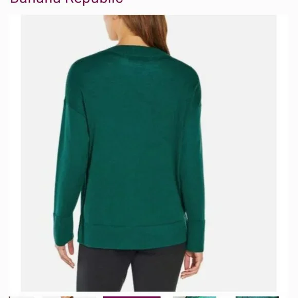 Banana Republic Women's V-Neck Sweater SZ Small 100% Merino Wool Green Preppy - Picture 3 of 14